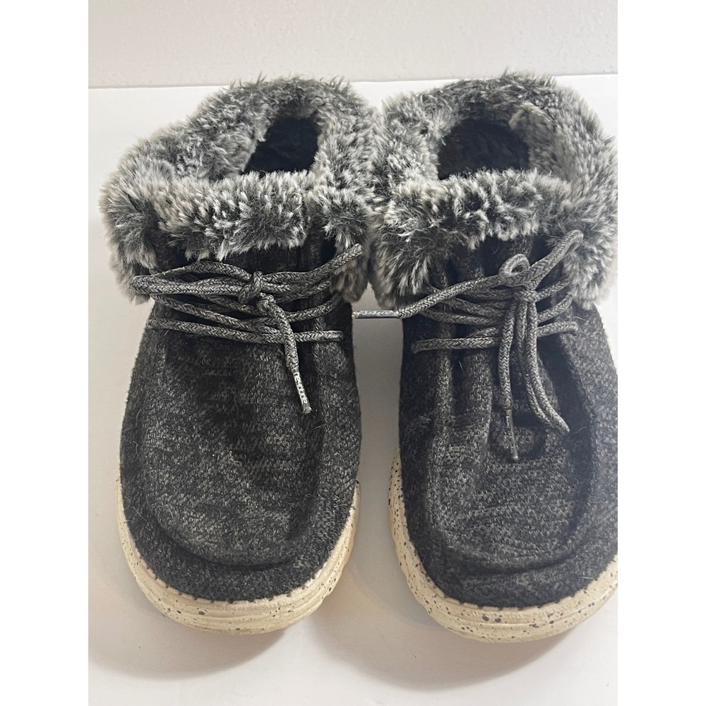 Hey Dude Britt Womens Size 7 Grey Wool Faux Fur Collar Slip On Ankle Boots